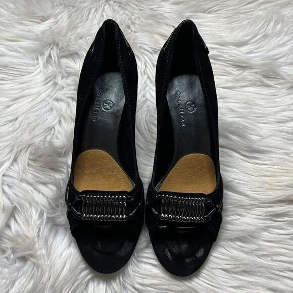 Cole Haan Velvet Peep Toe Pumps Black Size 8.5 - Picture 8 of 8